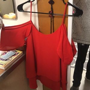 Red cold shoulder top